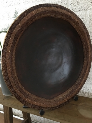 Beautiful Asian earthenware bowl on stand.